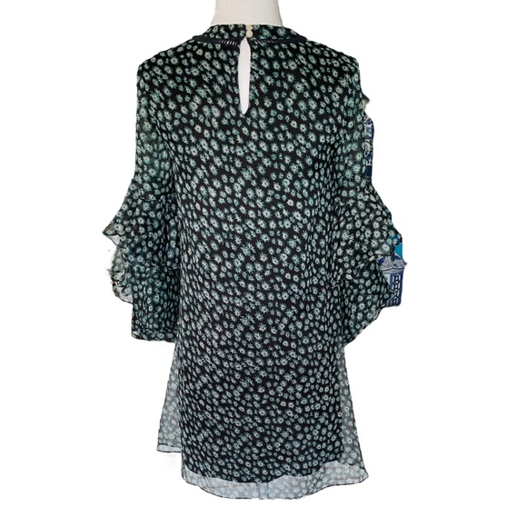 Anthro Ranna Gill Floral Mirror Sequin Flutter Ruffle Sleeve Tunic Mini Dress XS - Picture 9 of 16